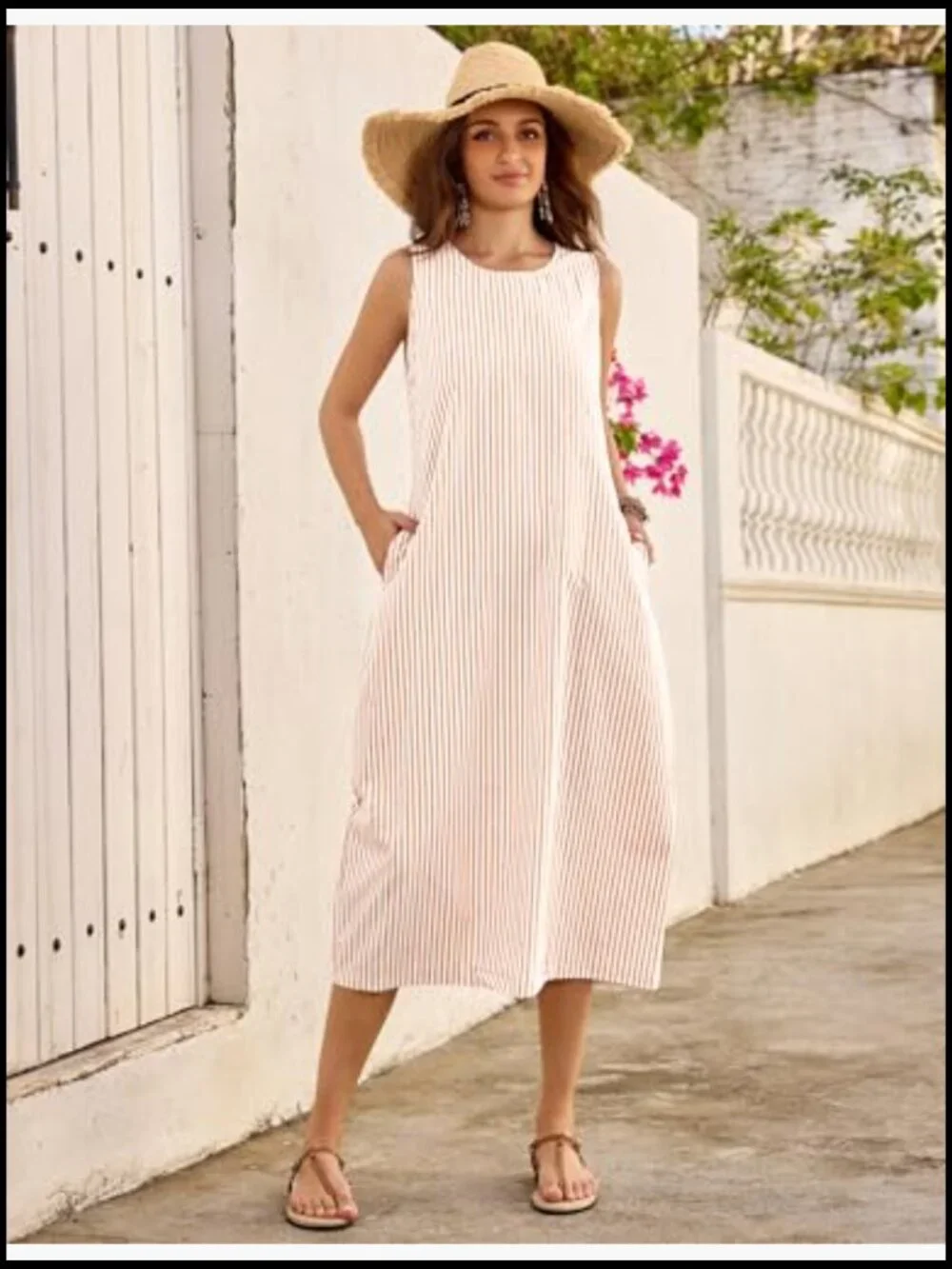 Cotton Maxi Dress with Pockets Casual Summer Beach Vacation - Picture 2 of 7